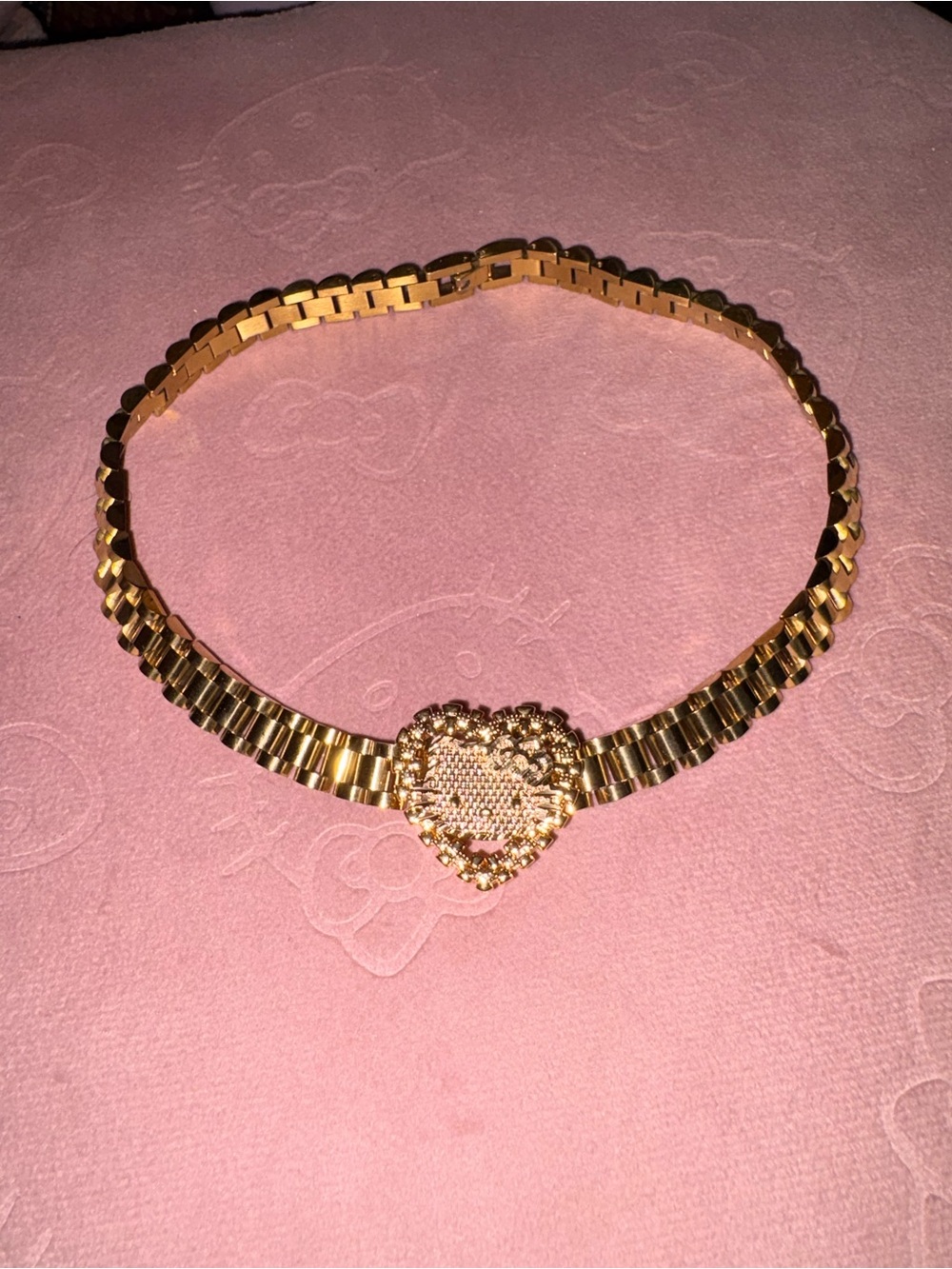 18 inch Hello Kitty Gold Heart Link Choker Necklace - Women's Jewelry